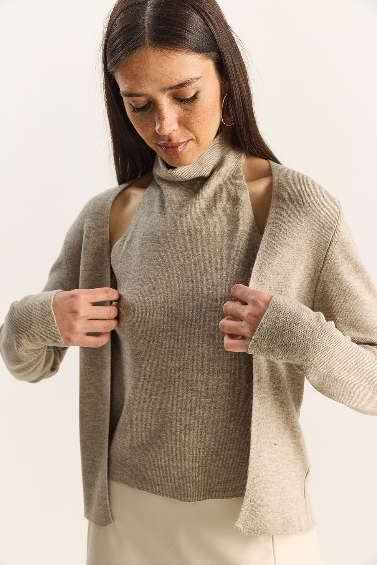 LUCCI Half Turtleneck Cut Out Ribbed Blouse 5