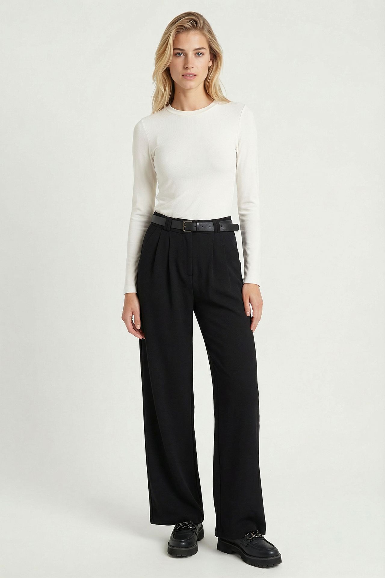 ISTANBUL High Waist Wide Leg Trousers with Buckle 1