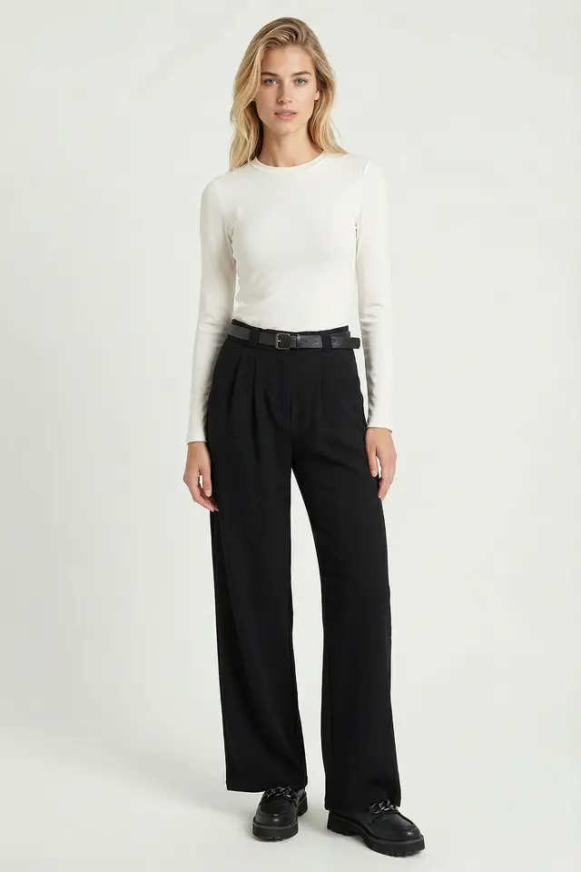ISTANBUL High Waist Wide Leg Trousers with Buckle
