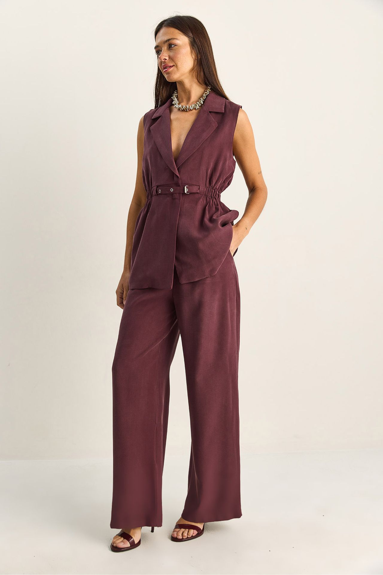 LUCCI High Waist Wide Leg Co-ord Set with Jacket Collar 4