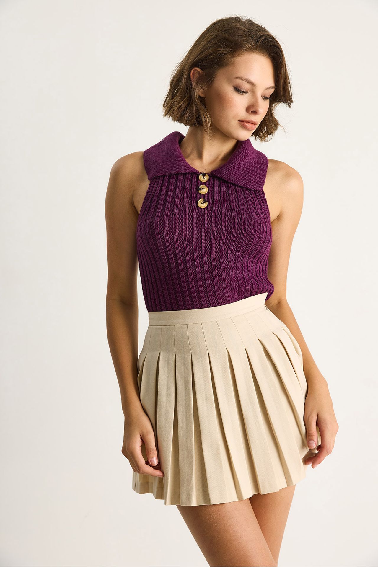 LUCCI Knit Blouse with Button Closure
