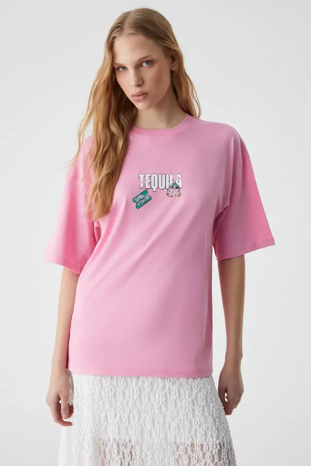 GRIMELANGE Oversized Crew Neck Printed T-Shirt