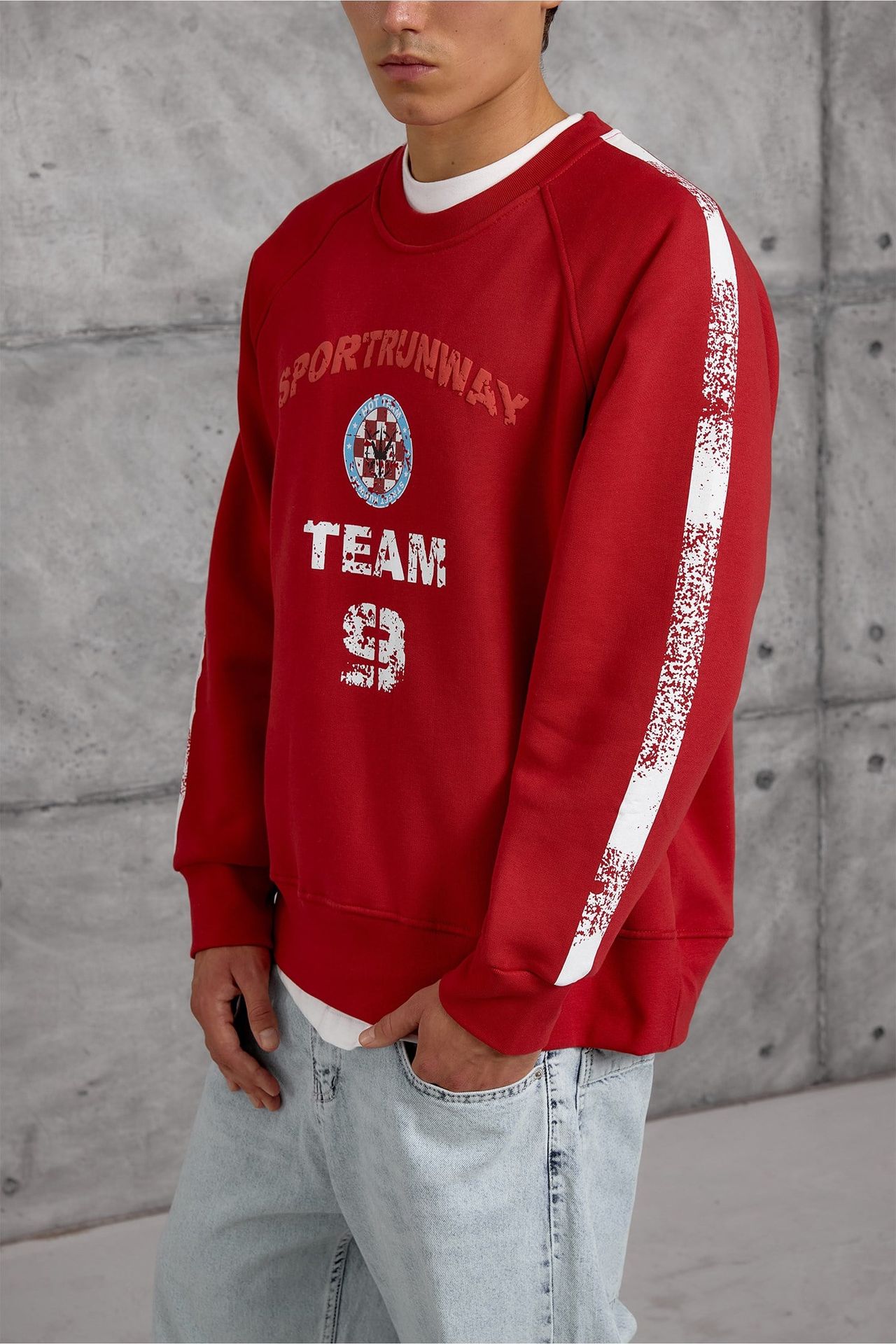 NOMARC Baskılı Çizgili Bisiklet Yaka Sweatshirt 2