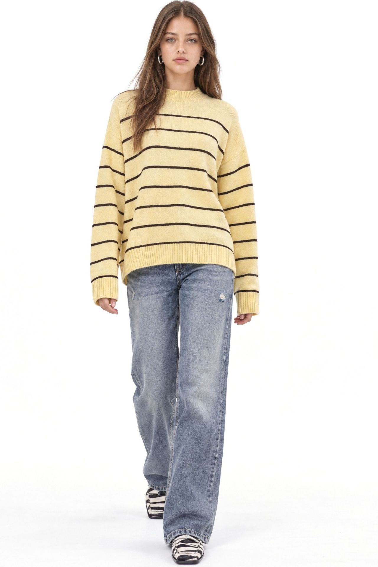 Striped Crew Neck Relaxed Knit Pullover Sweater 2