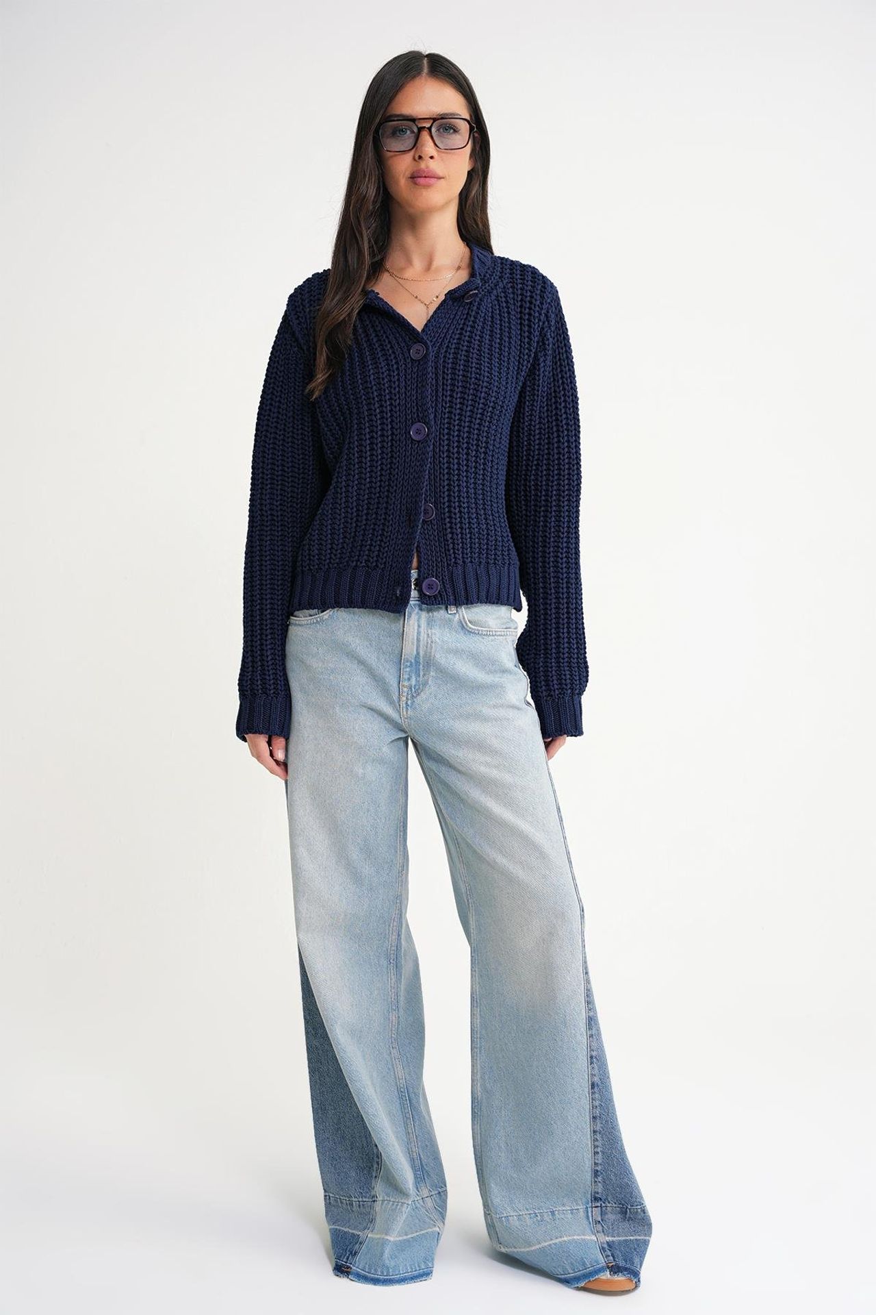 Mixray Textured Ribbed Knit Cardigan with Buttons 2