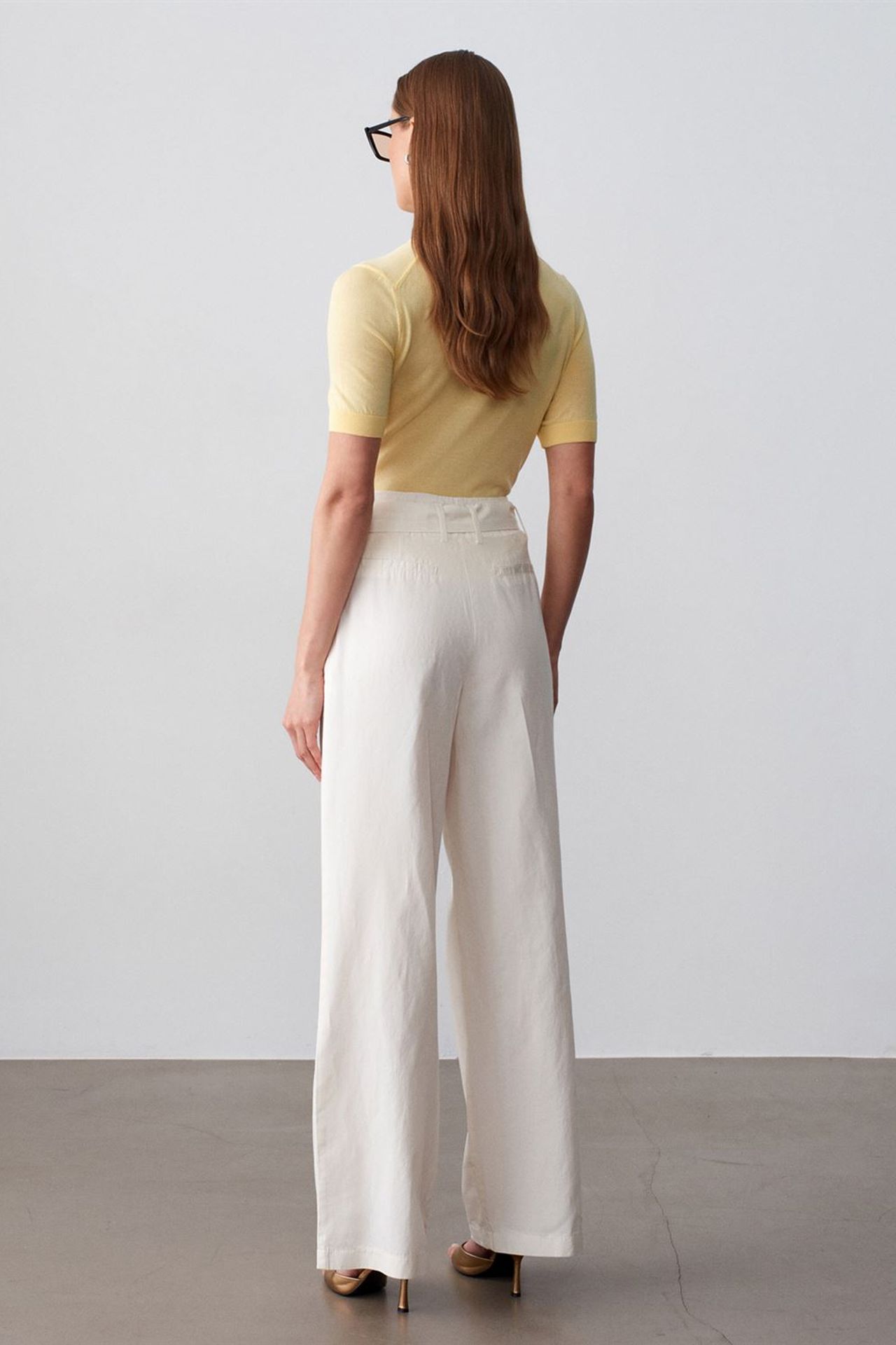 DILVIN Belted Wide-Leg Linen Blend Trousers 3
