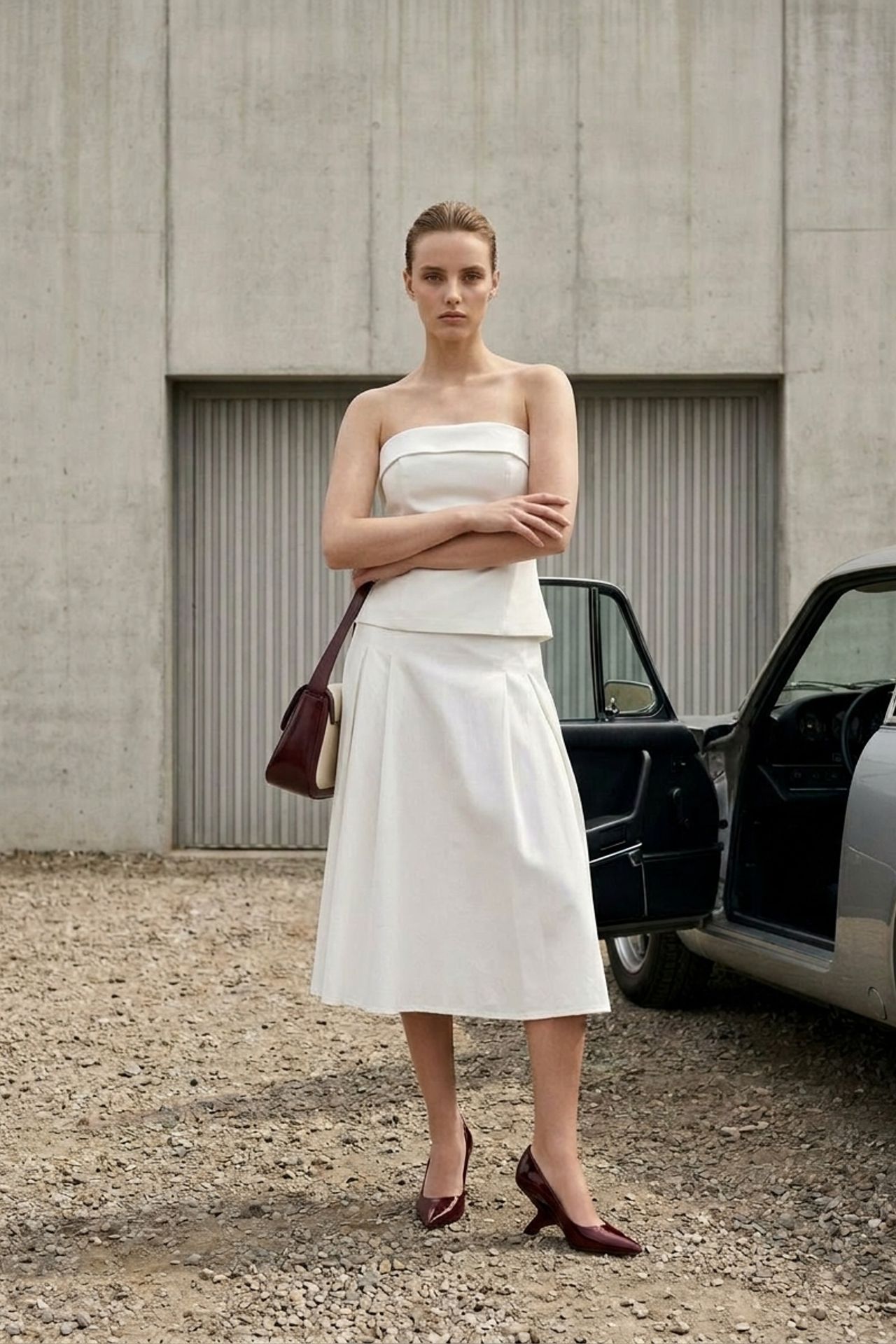 MY FASHION Strapless Blouse and High-Waist Midi Skirt Set 5