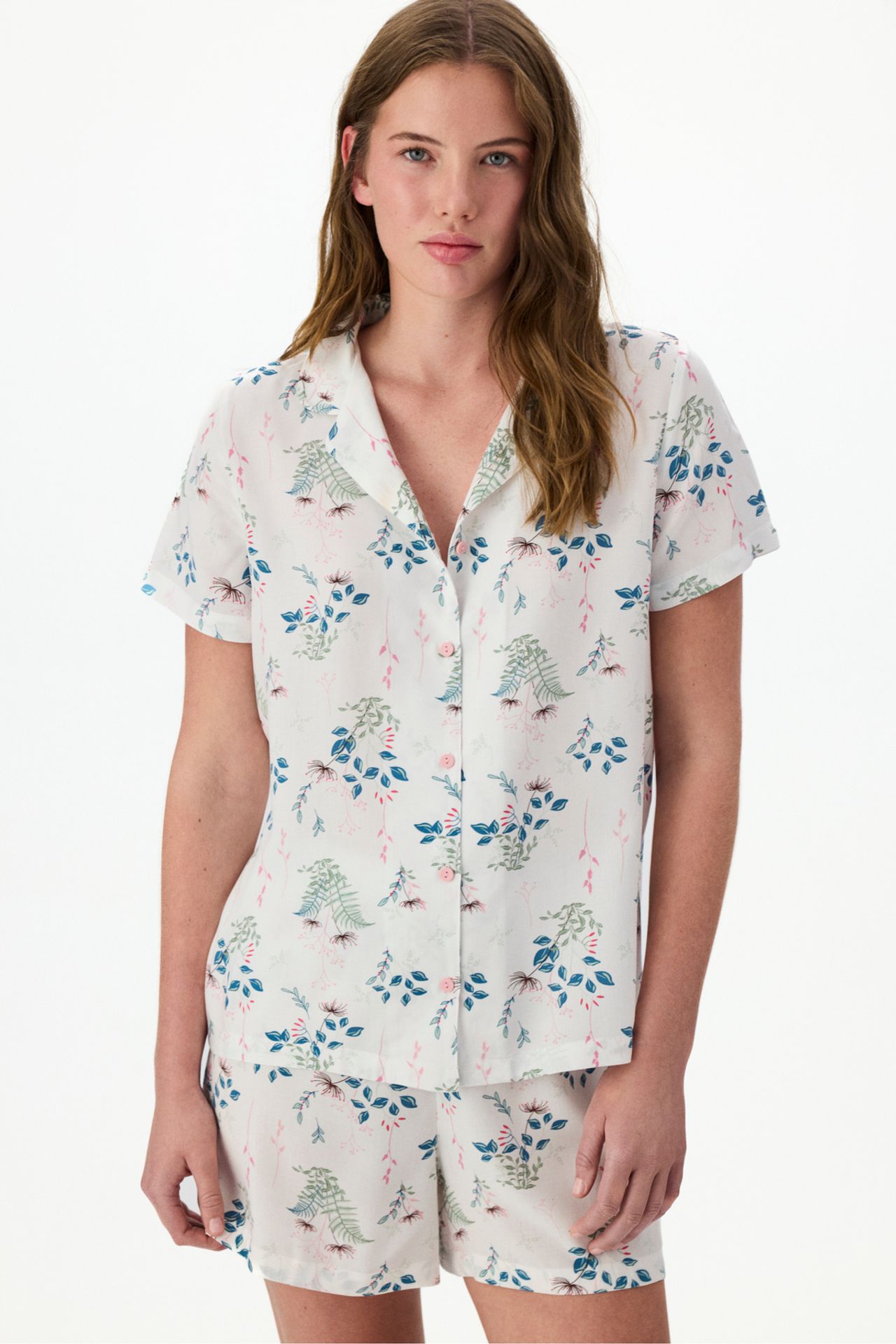 PENTI Broken Petal Mist Floral Short Sleeve Shirt Pajama Set 1