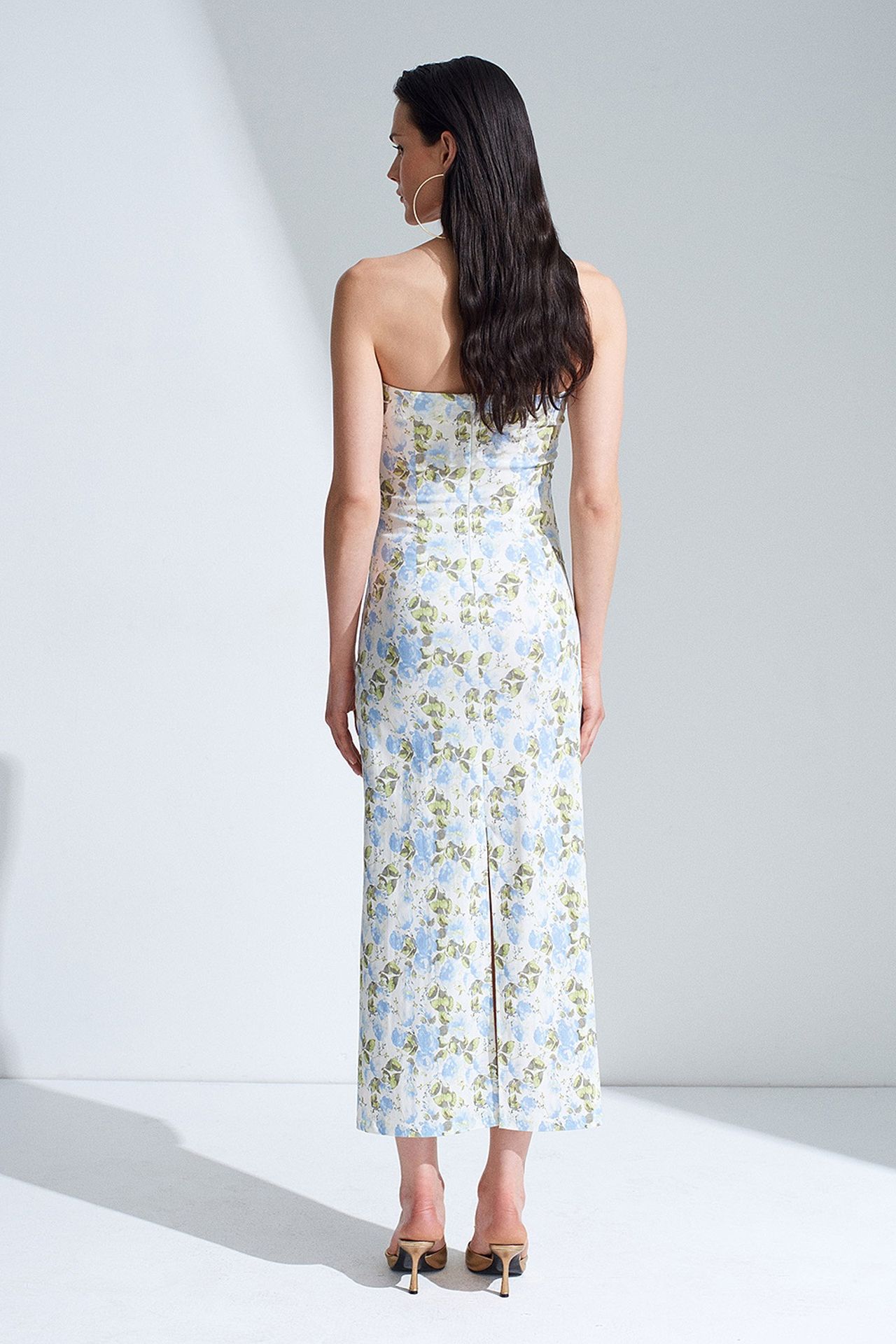 DILVIN Strapless Floral Midi Bodycon Dress 4