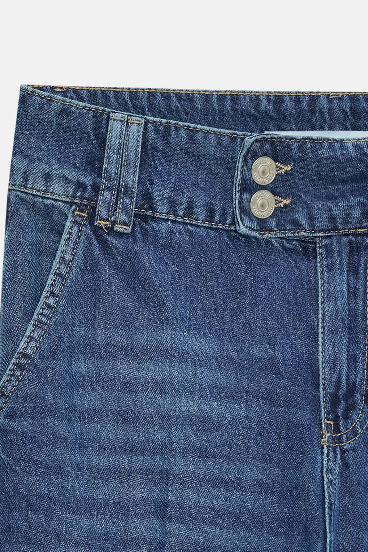DILVIN High Waist Wide Leg Cotton Denim Jeans 7