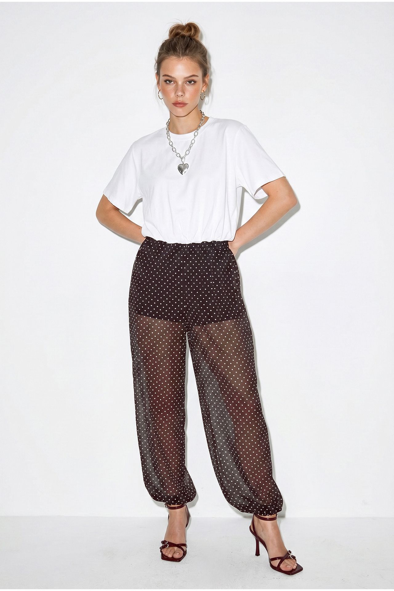 LUCCI Polka Dot Chiffon Jogger Pants 2
