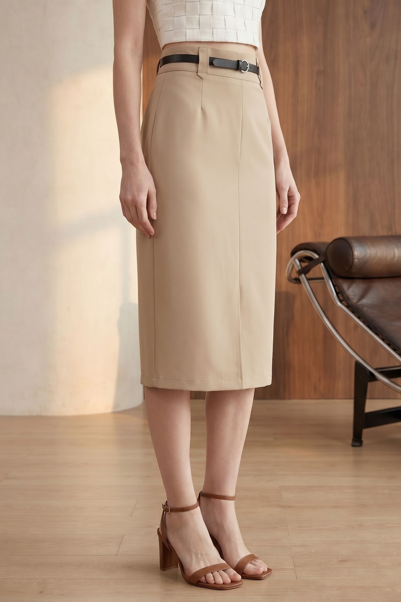 MY FASHION High-Waist Midi Pencil Skirt with Slit 3