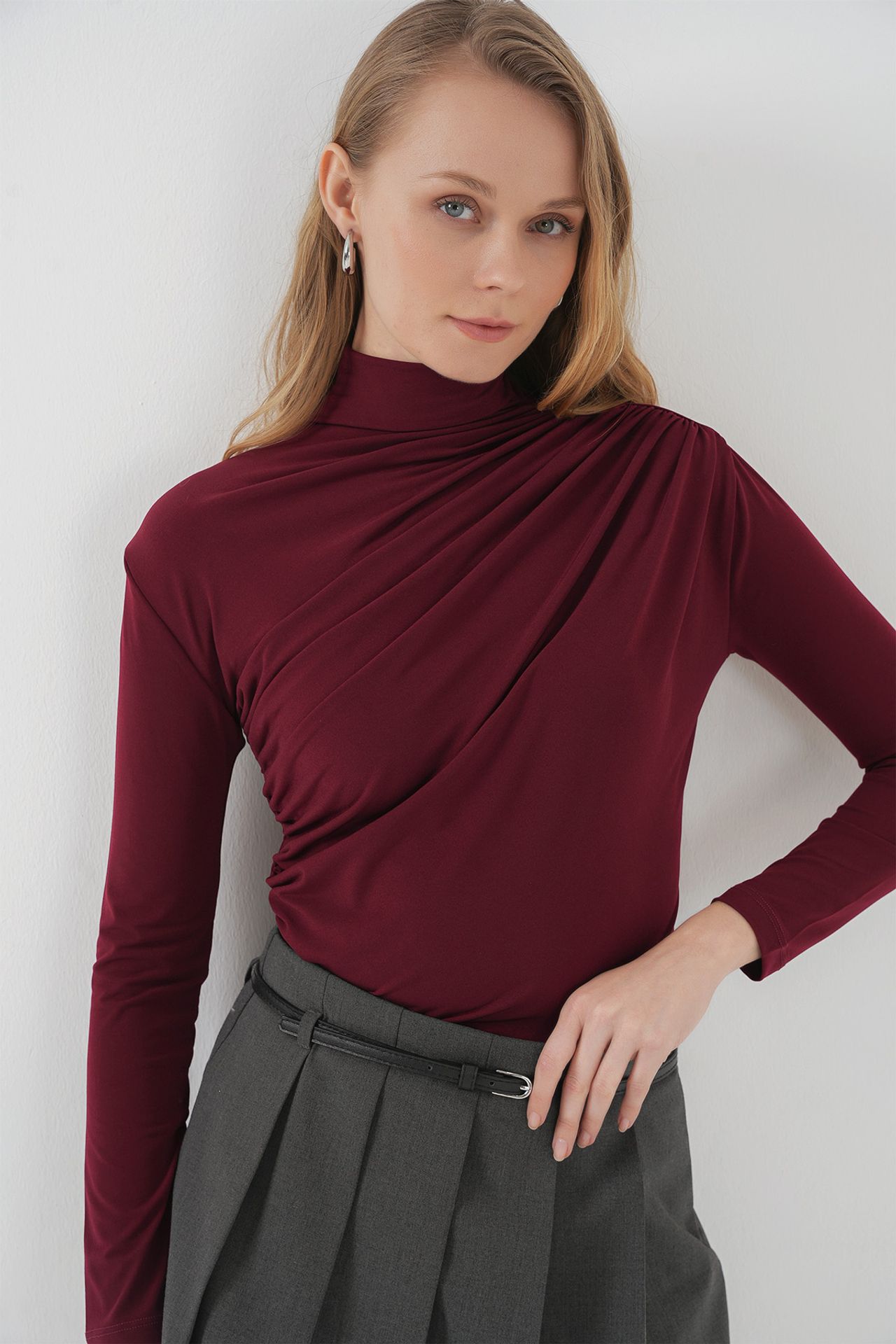 BDART Fitted Turtleneck Blouse with Drape Detail 3