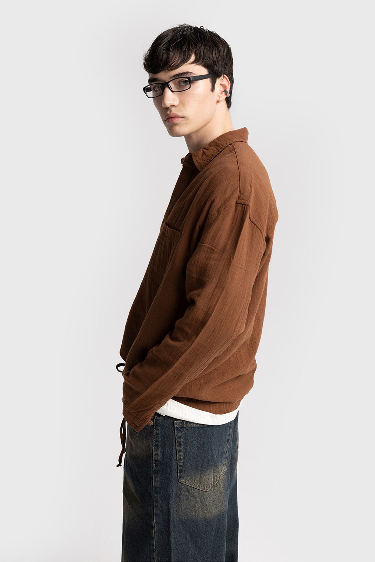 GIESTO Men's Relaxed Cotton Long-Sleeve Shirt with Tie Detail 3