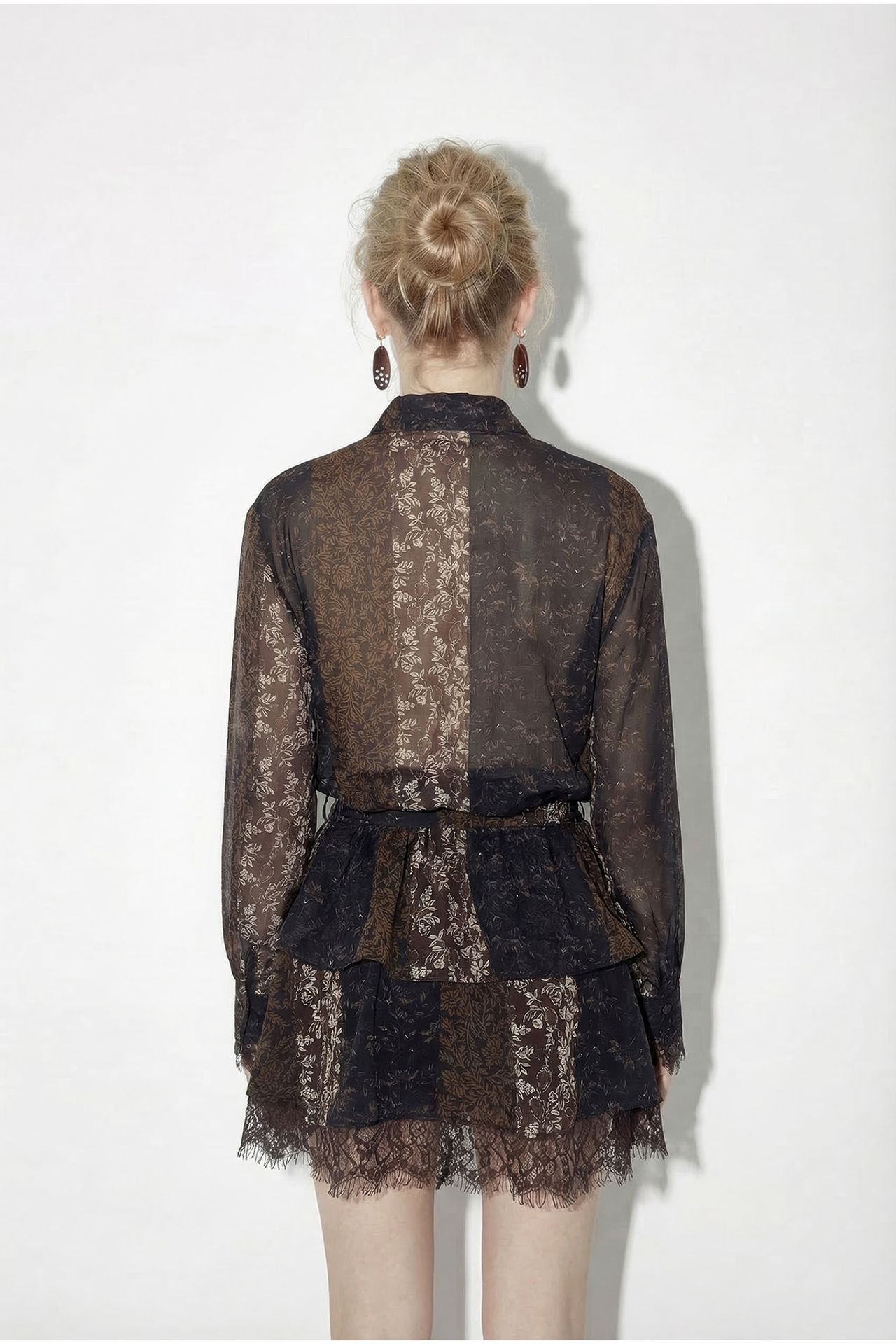 LUCCI Patterned Tulle Dress with Lace Detail, Belt and Ruffles 5