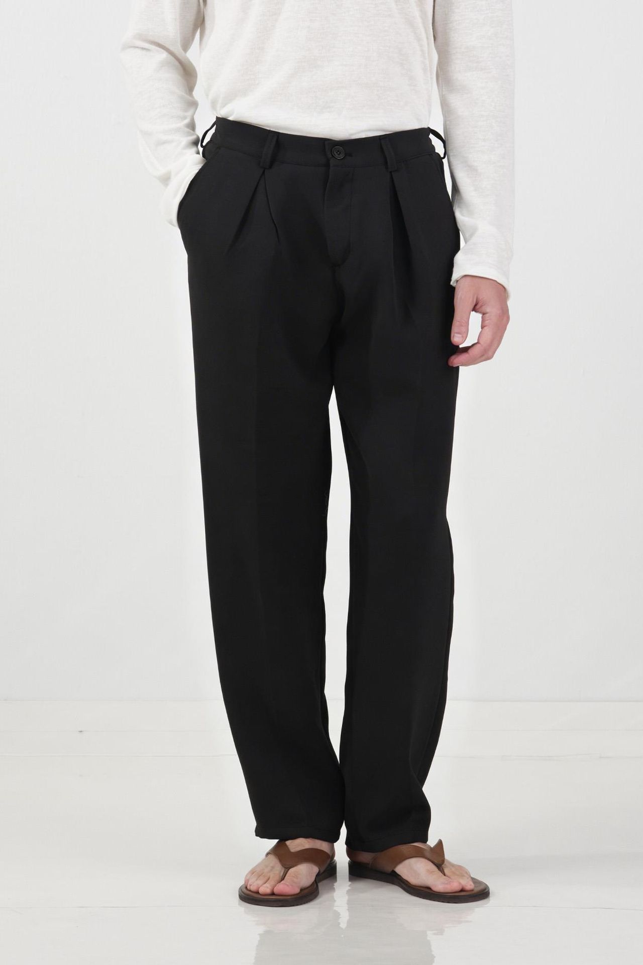 GIESTO Tailored Mid Waist Pleated Straight Leg Pants 1