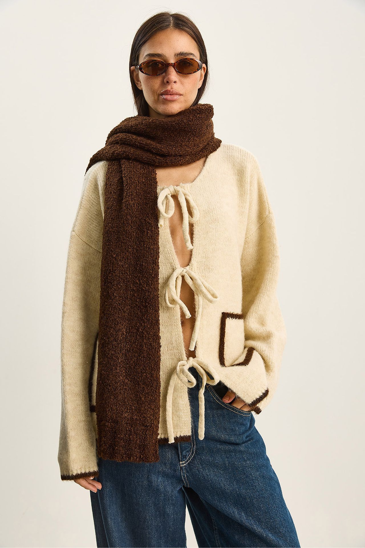 LUCCI Oversized Knit Cardigan with Tie Closure 2