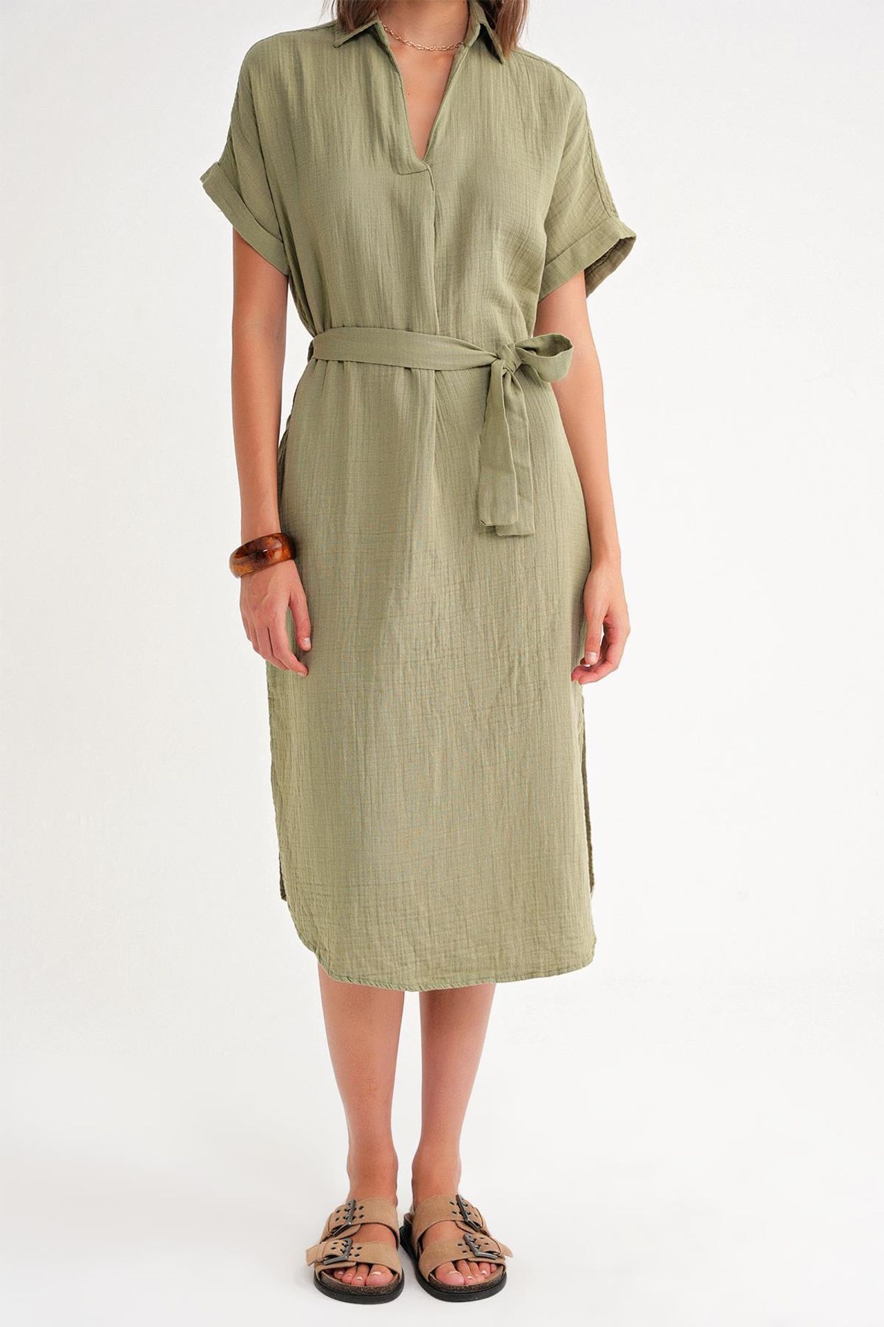 Mixray Belted Short-Sleeve Midi Dress 6