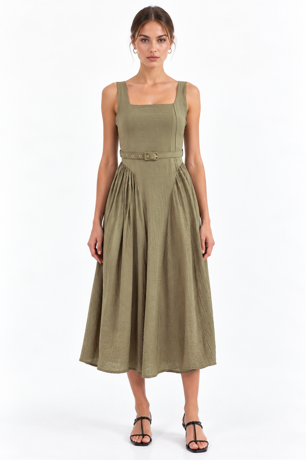 BUSEM Square Collar Belted Midi Dress 1