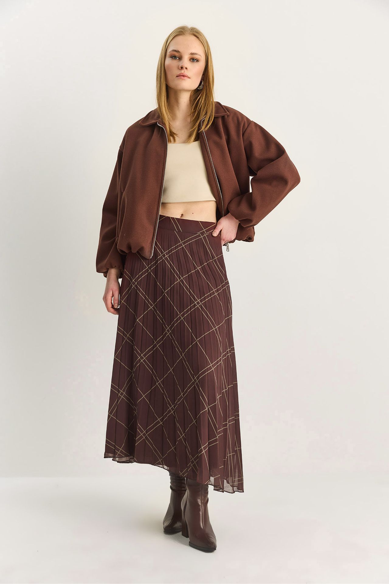 LUCCI High Waist Plaid Maxi Skirt 5