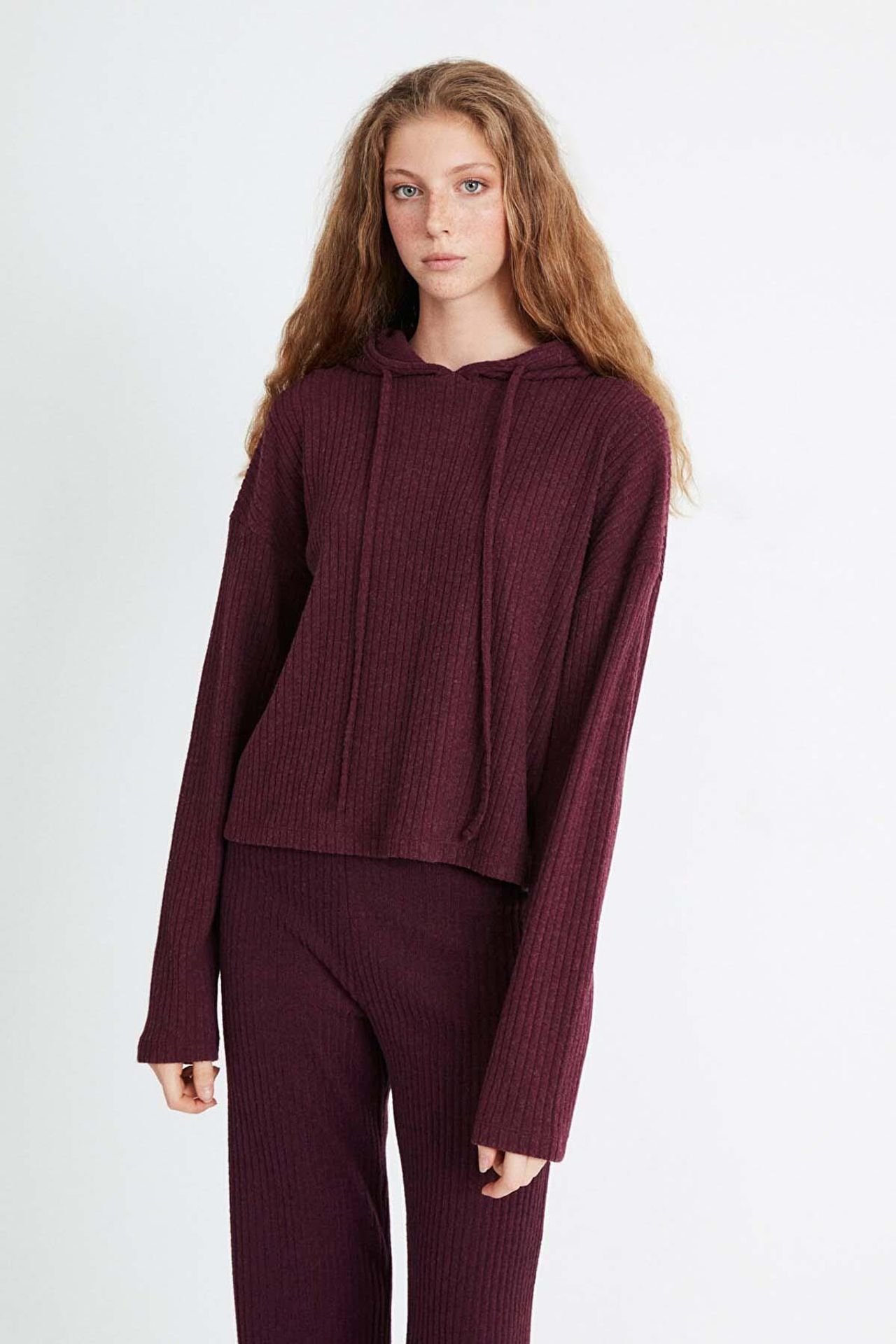 GRIMELANGE Düz Kapüşonlu Nervürlü Sweatshirt 4