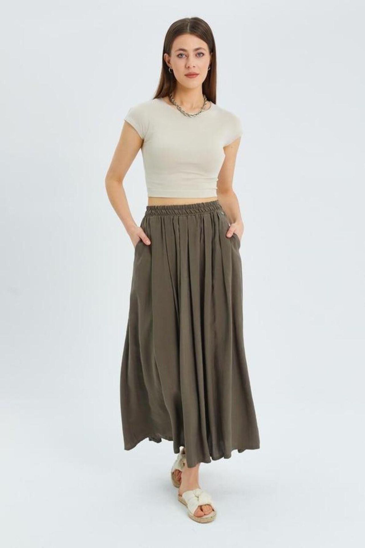 Mixray High-Waisted Long Skirt with Pockets 1