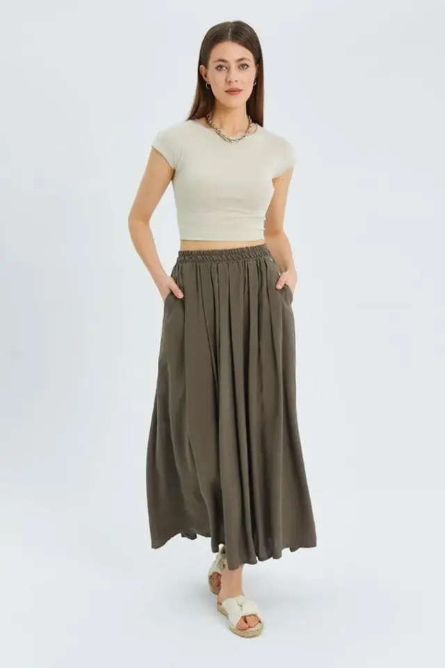 Mixray High-Waisted Long Skirt with Pockets