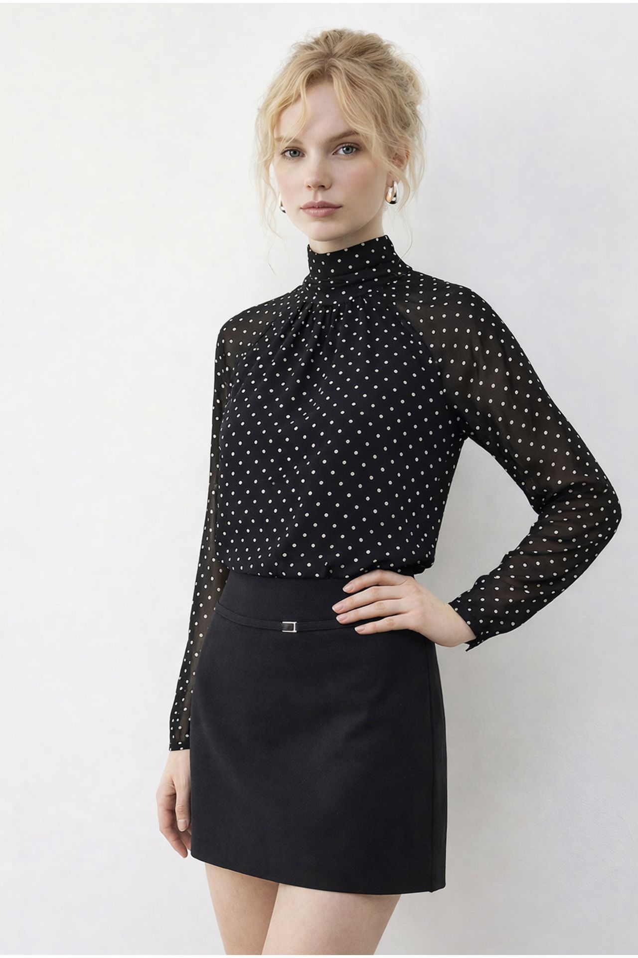 LUCCI Polka Dot Turtleneck Chiffon Blouse 3