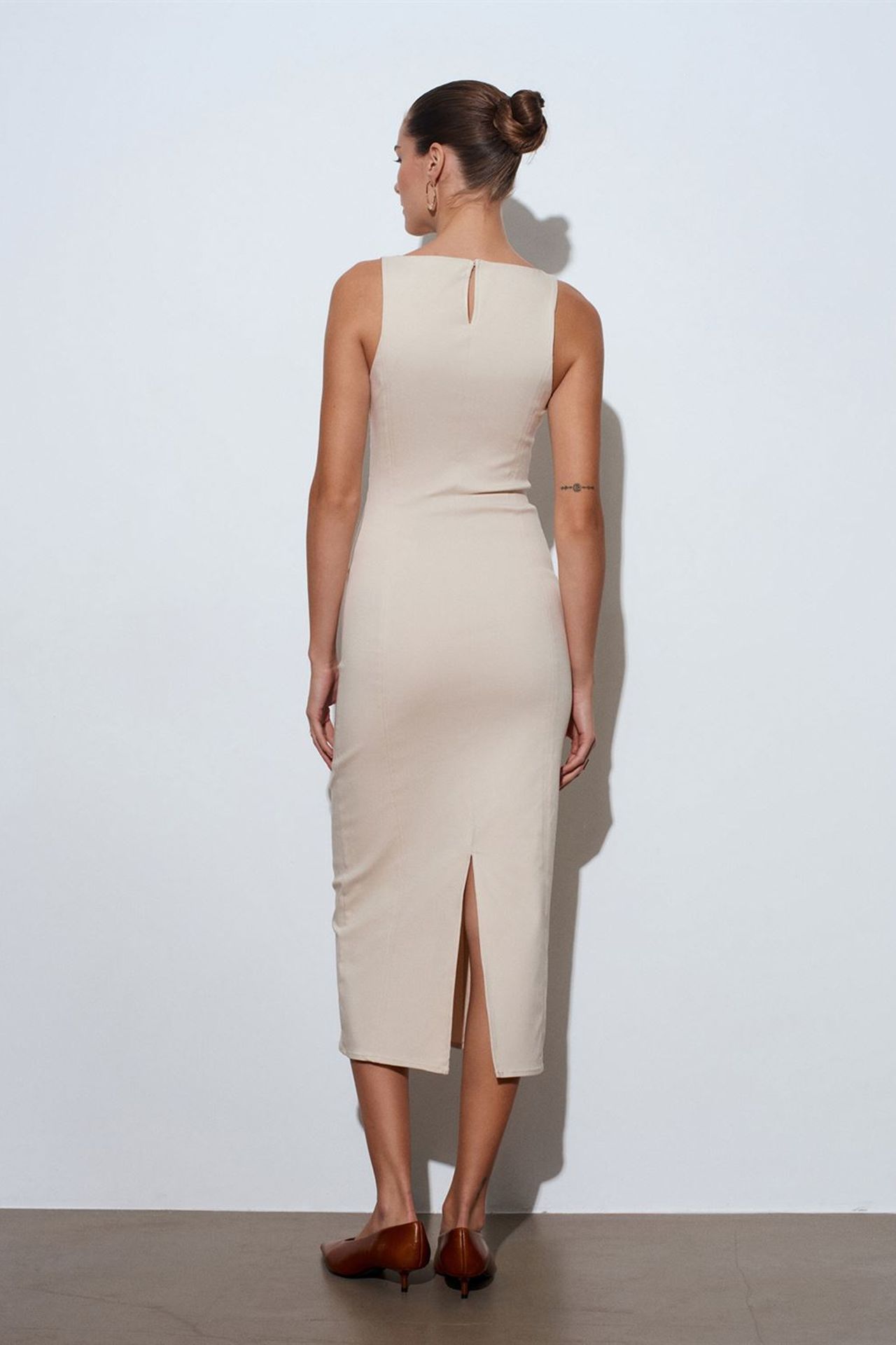 DILVIN Kolsuz, Yırtmaçlı Midi Bodycon Elbise 2