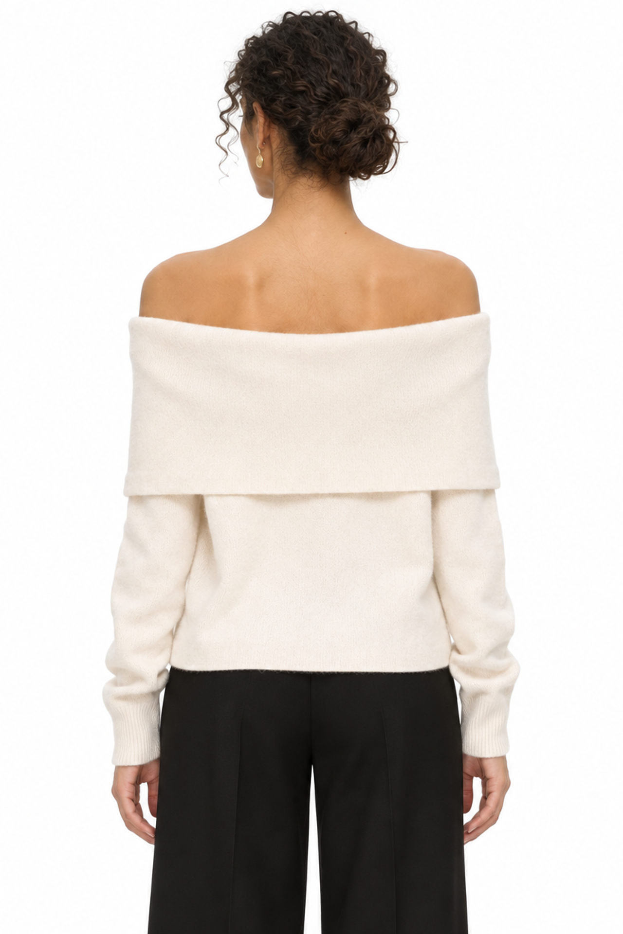 MIXRAY Oversized Ribbed Knitwear Blouse with Madonna Collar 2