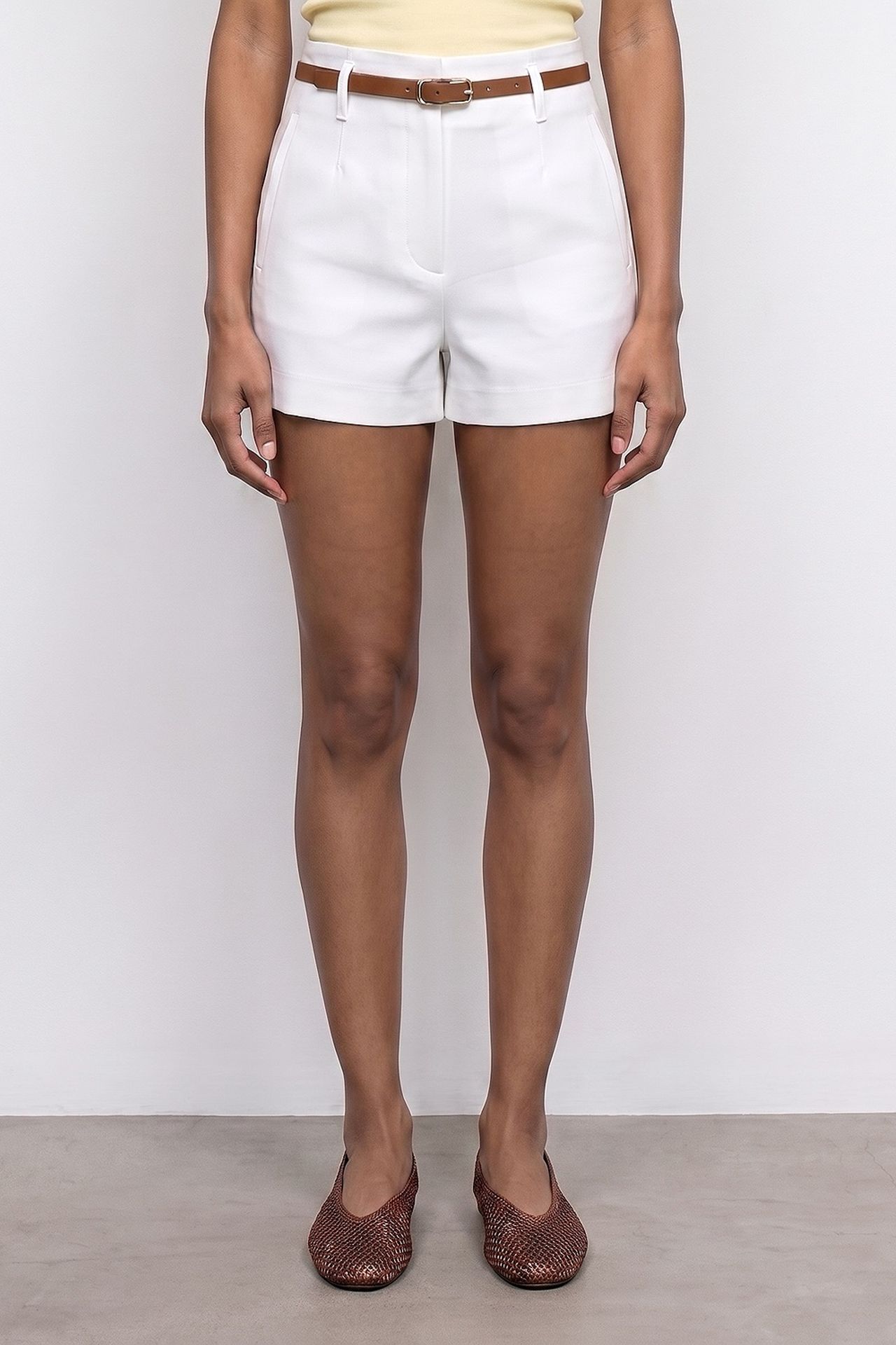 DILVIN High-Waist Tailored Knit Shorts With Belt 3
