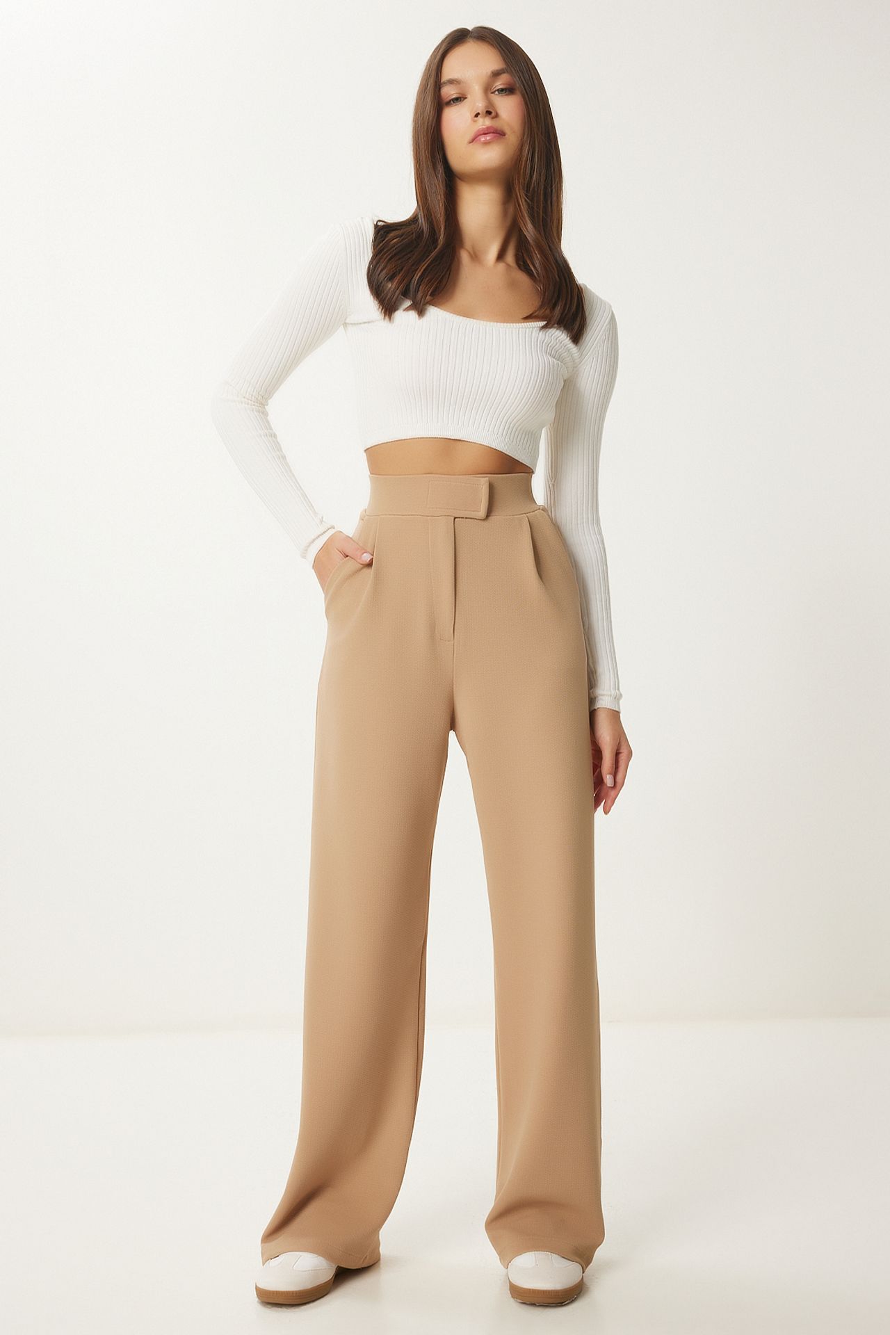 ISTANBUL High Waist Textured Palazzo Pants 1