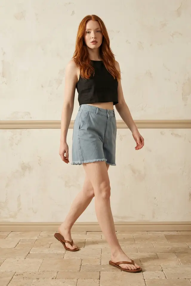 MY FASHION High Waist Wide Leg Denim Shorts
