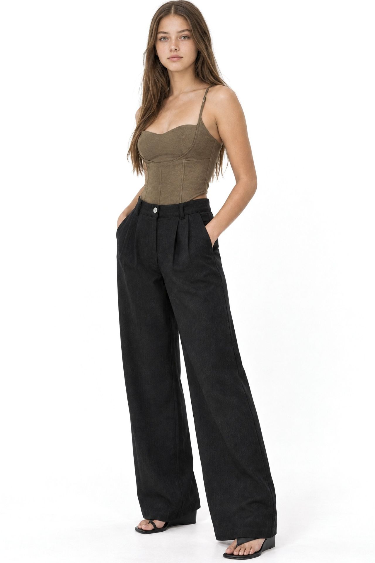 Mixray High-Waist Straight-Leg Velvet Trousers
