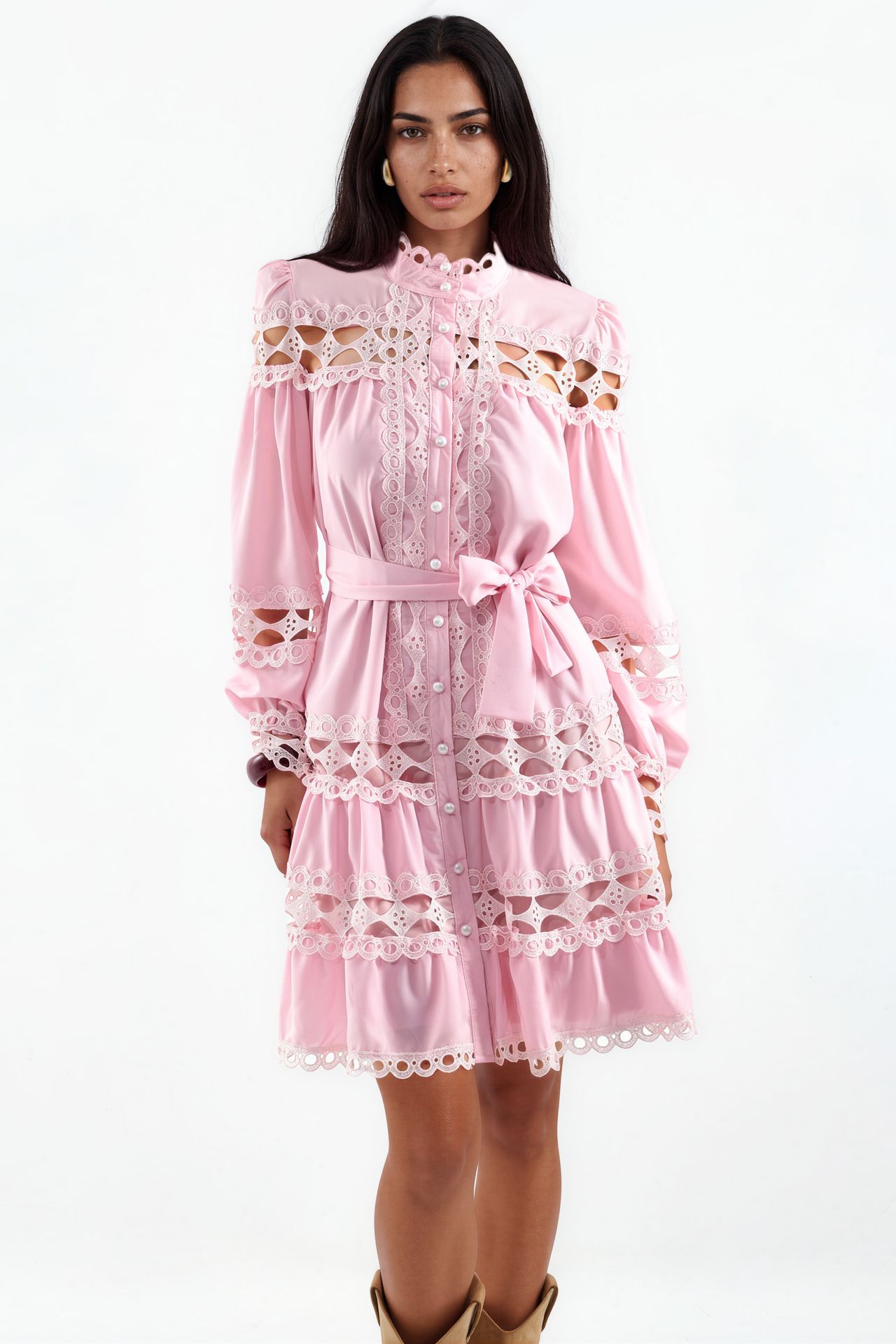MSN Belted Lace Mini Dress 1