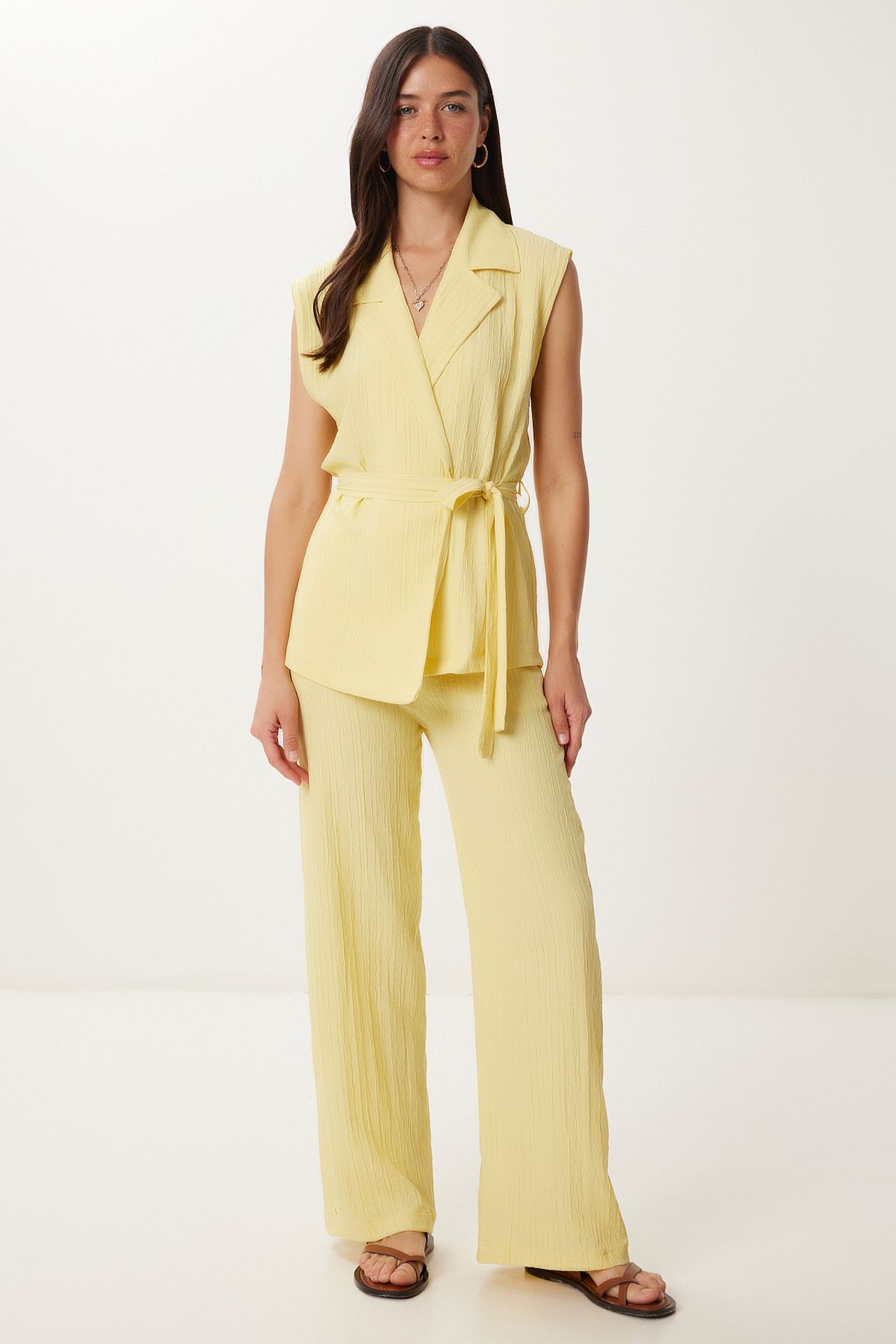ISTANBUL High Waist Two-Piece Set with Shirt Collar and Wide Leg Pants 1