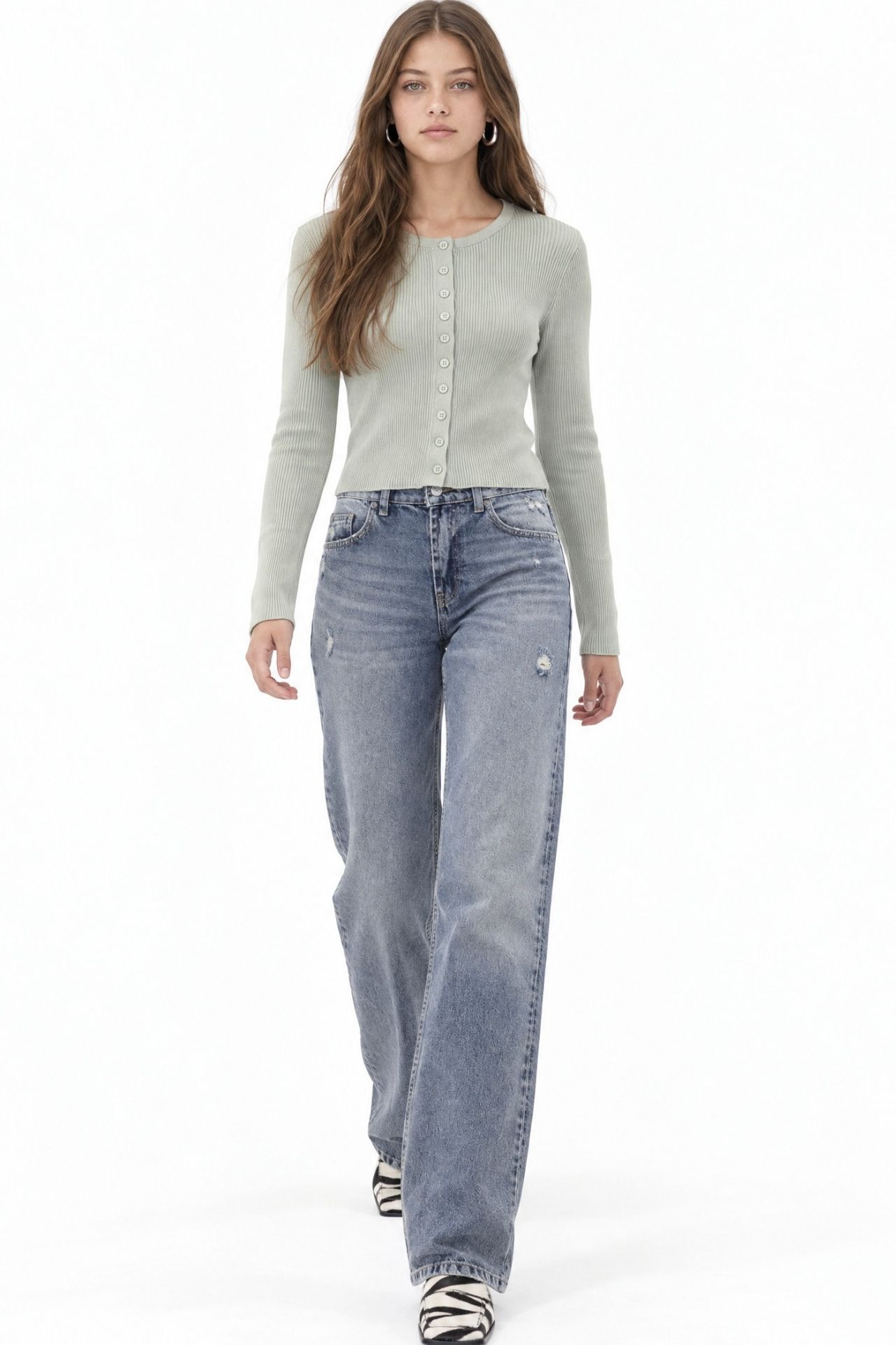 Mixray Buttoned Slim Fit Ribbed Knit Cardigan 2