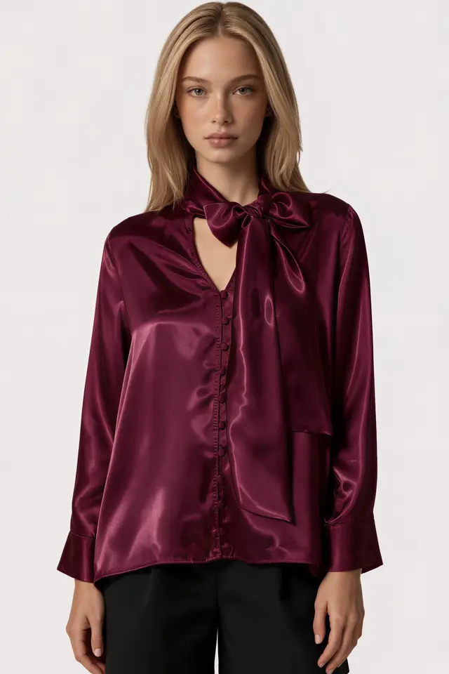 MSN Women's Loose Woven Shirt-collar T-shirt