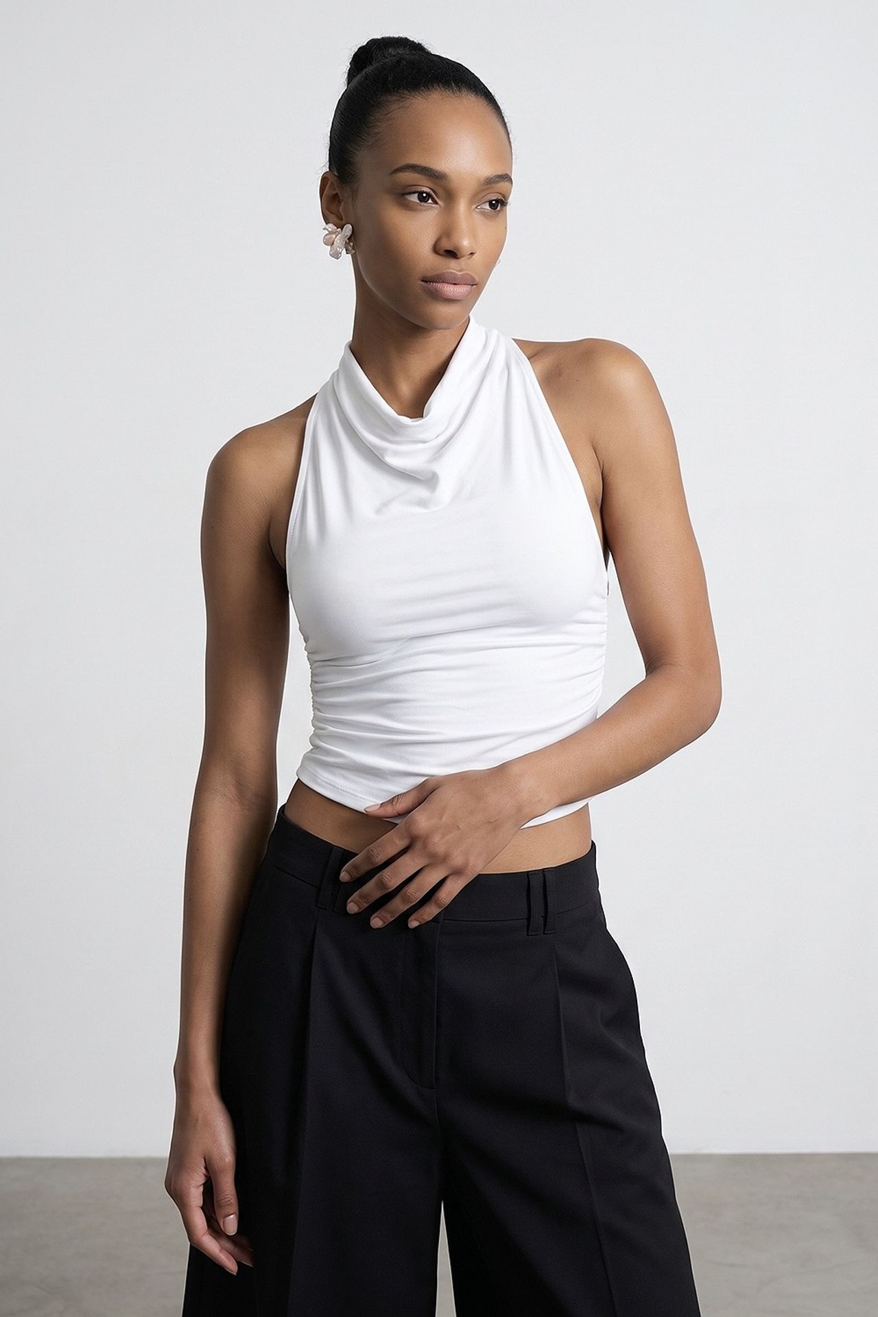 DILVIN Sleeveless Backless Cowl Neck Blouse 1