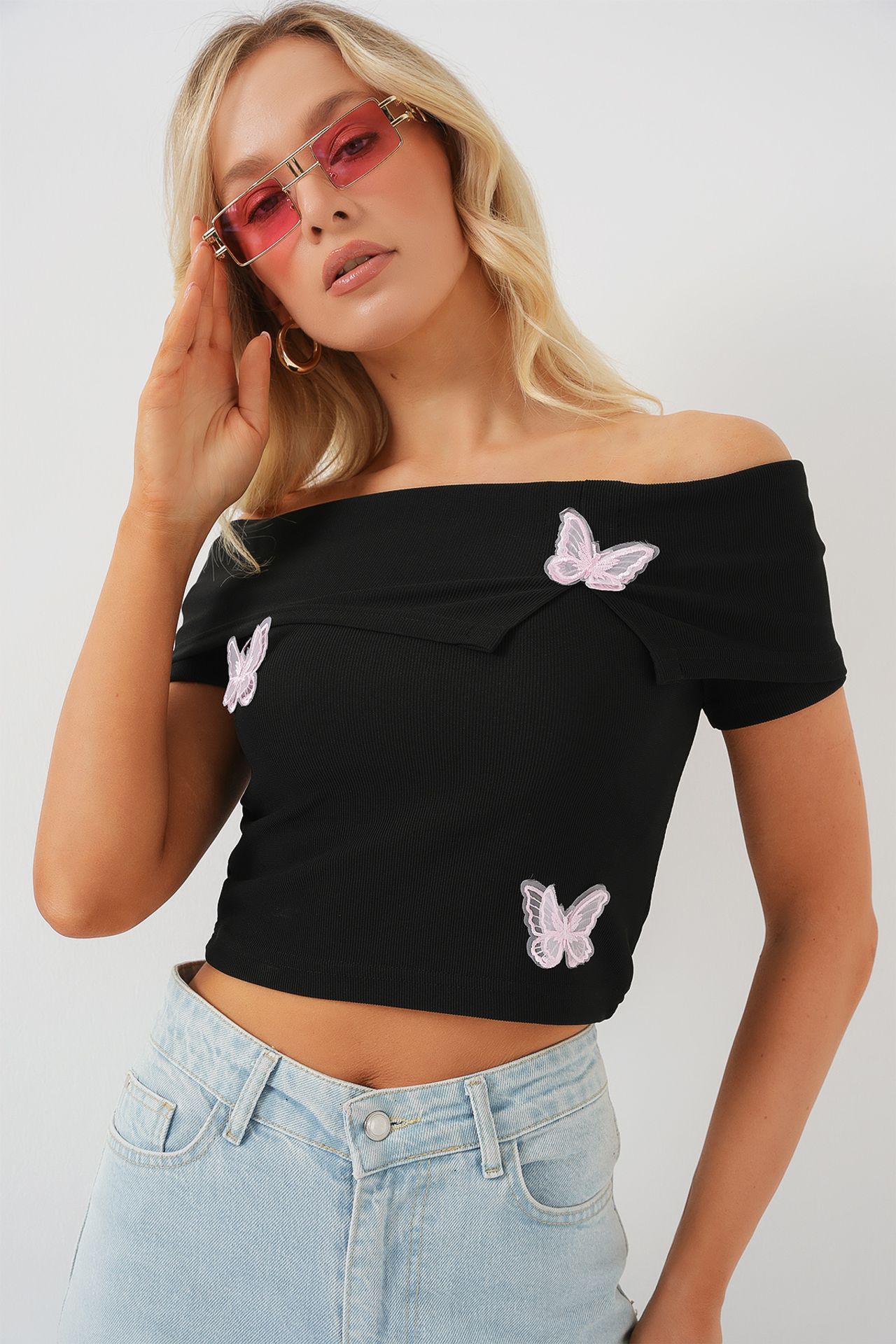 BDART Embroidered Off-Shoulder Crop Blouse 4