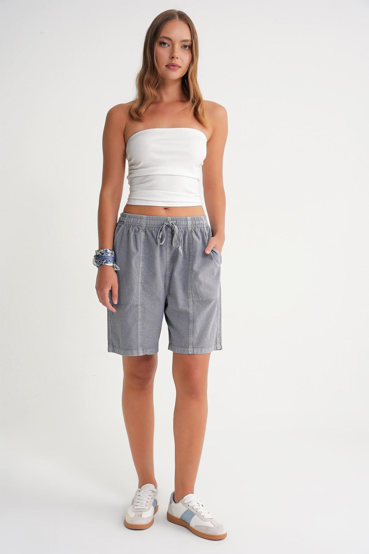 Mixray High Waist Cotton Drawstring Mini Shorts 2