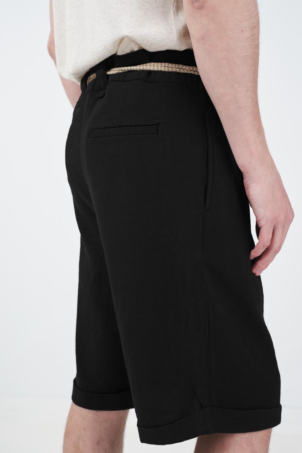 GIESTO Mid Waist Belted Cotton Shorts 3