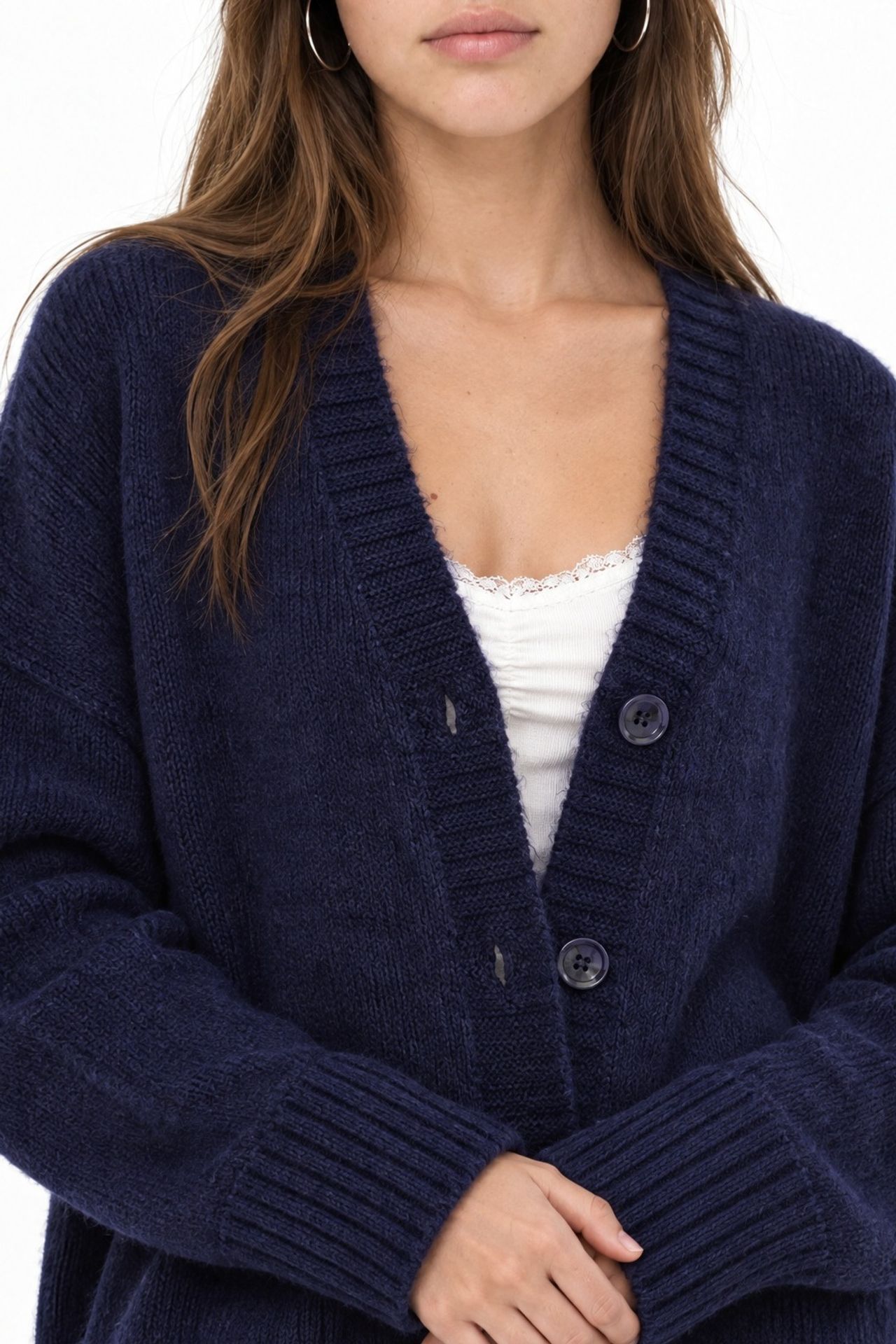 Mixray Buttoned V-Neck Ribbed Knit Cardigan 4