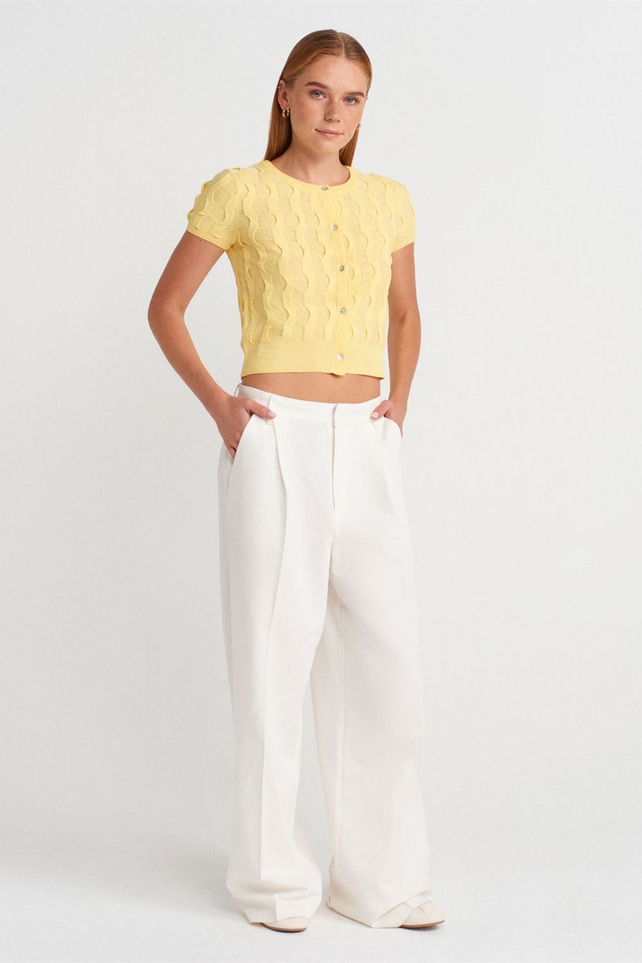 DILVIN Women's Cropped Jacquard Button Cardigan 4