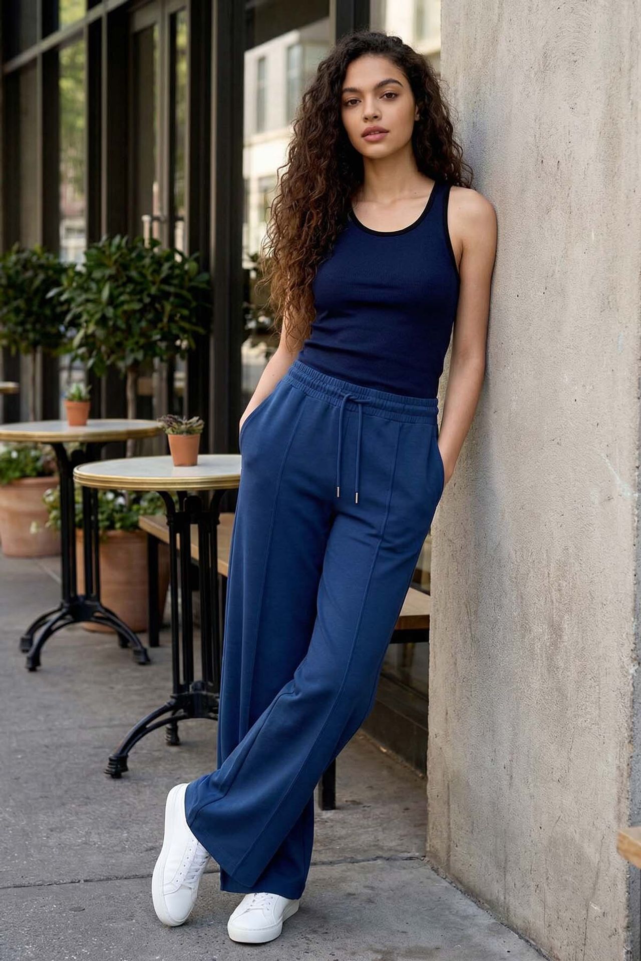 TOMMY Textured Wide Leg Palazzo Pants with Drawstring Waist 1