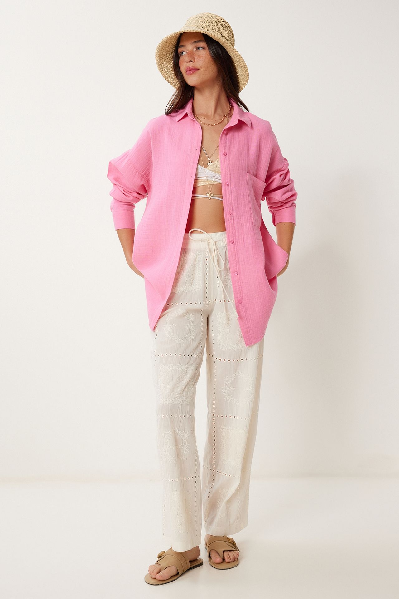 ISTANBUL Oversized Textured Cotton Shirt with Pocket 4