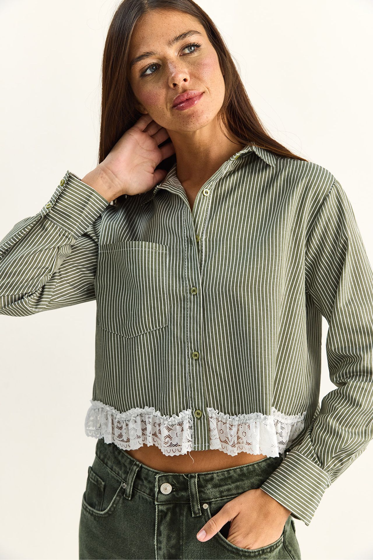 LUCCI Striped Crop Button-Front Shirt 1