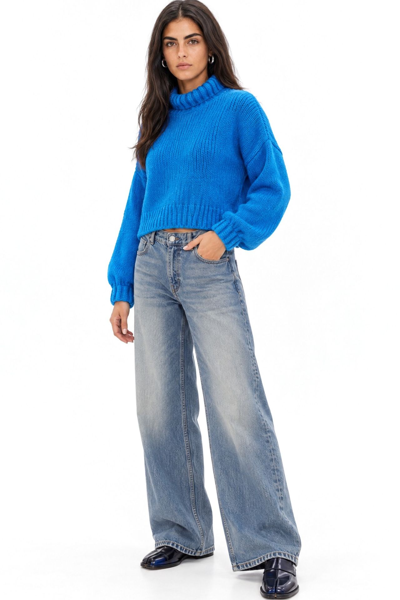 Mixray Thick Turtleneck Textured Crop Sweater 3