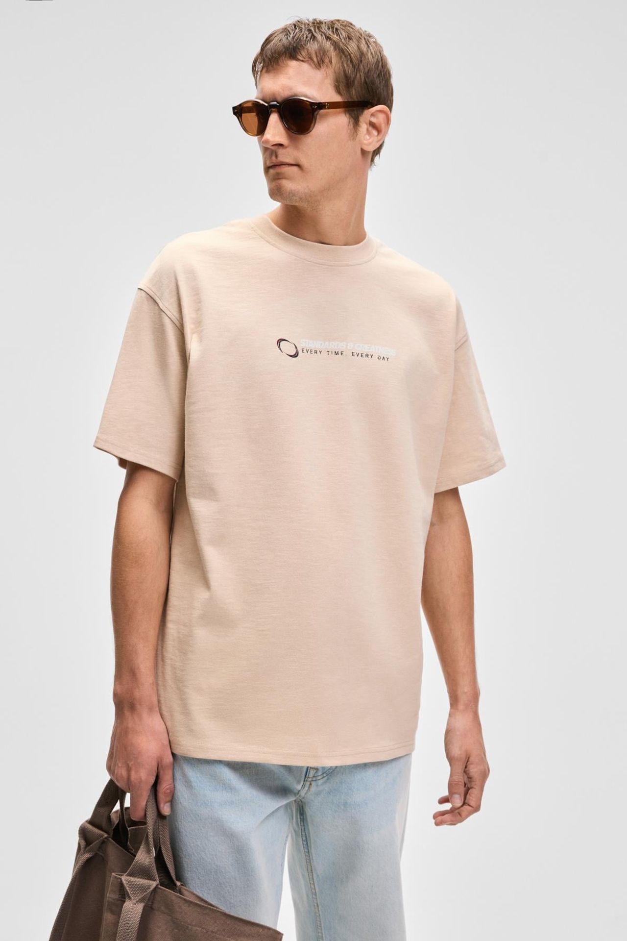 GRIMELANGE Baskılı Oversize Bisiklet Yaka Tişört 4