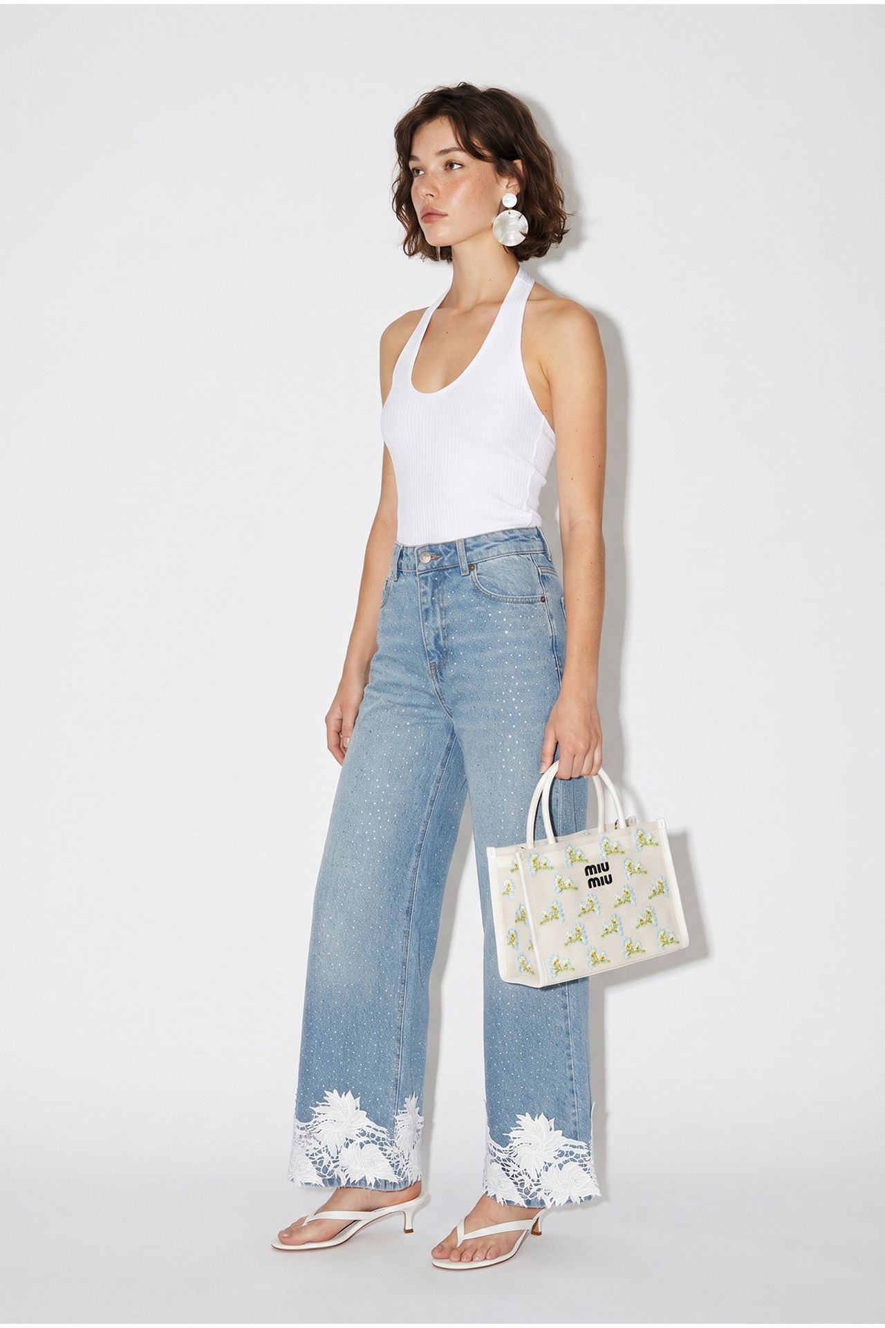 LUCCI High-Waist Wide-Leg Embroidered Jeans